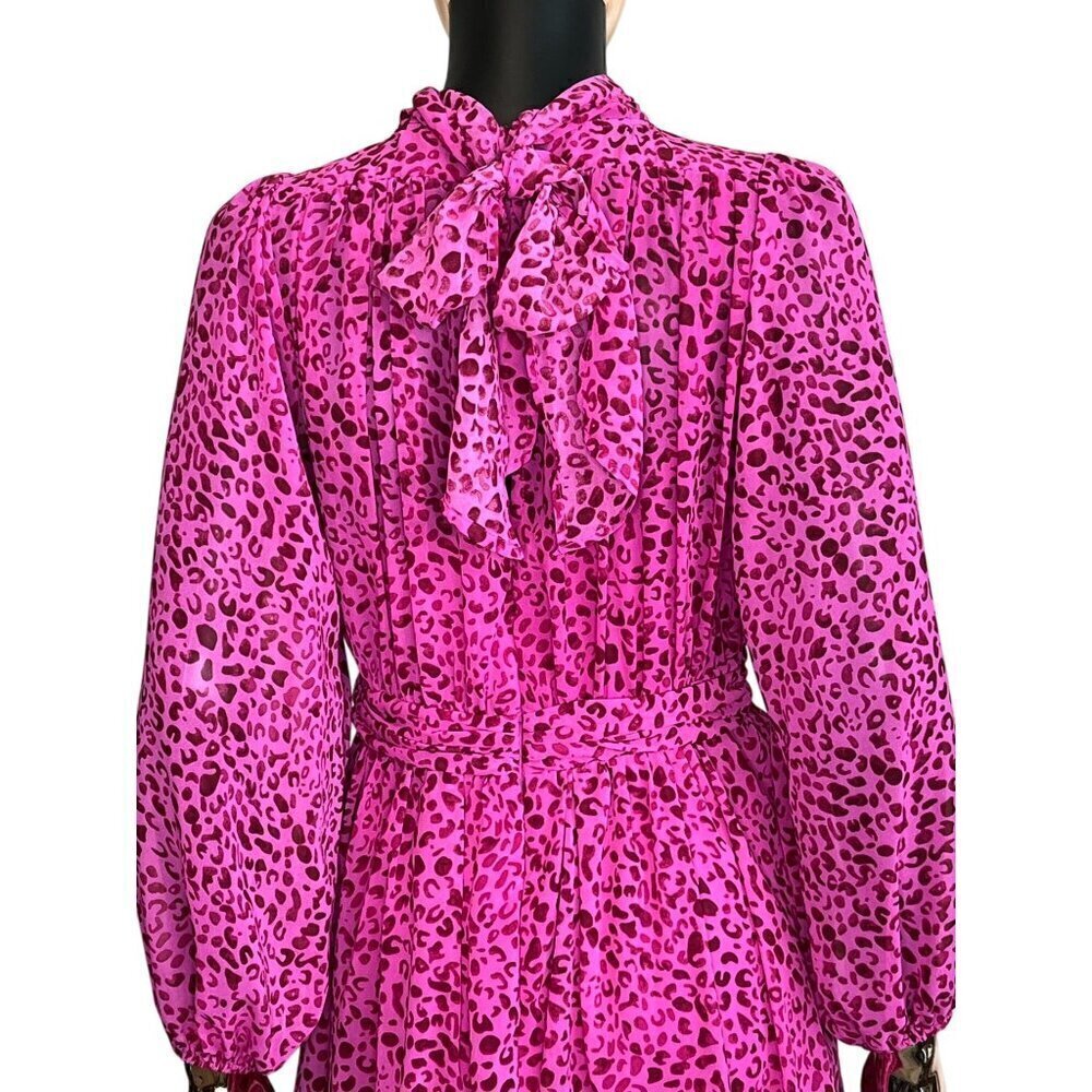 Entro Pink Leopard Tie Neck Mini Dress NWOT Small - Picture 6 of 8